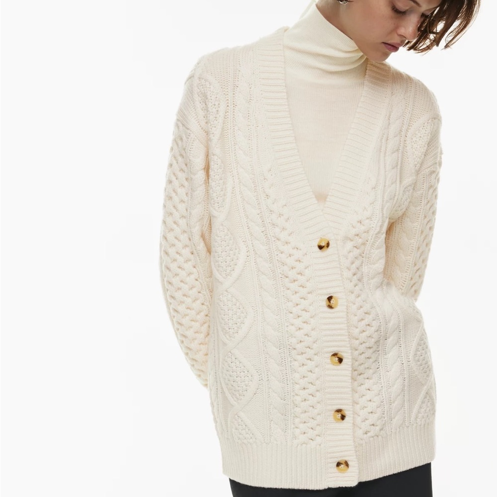 Wilfred Cream Cable Knit V-Neck Button Cardigan